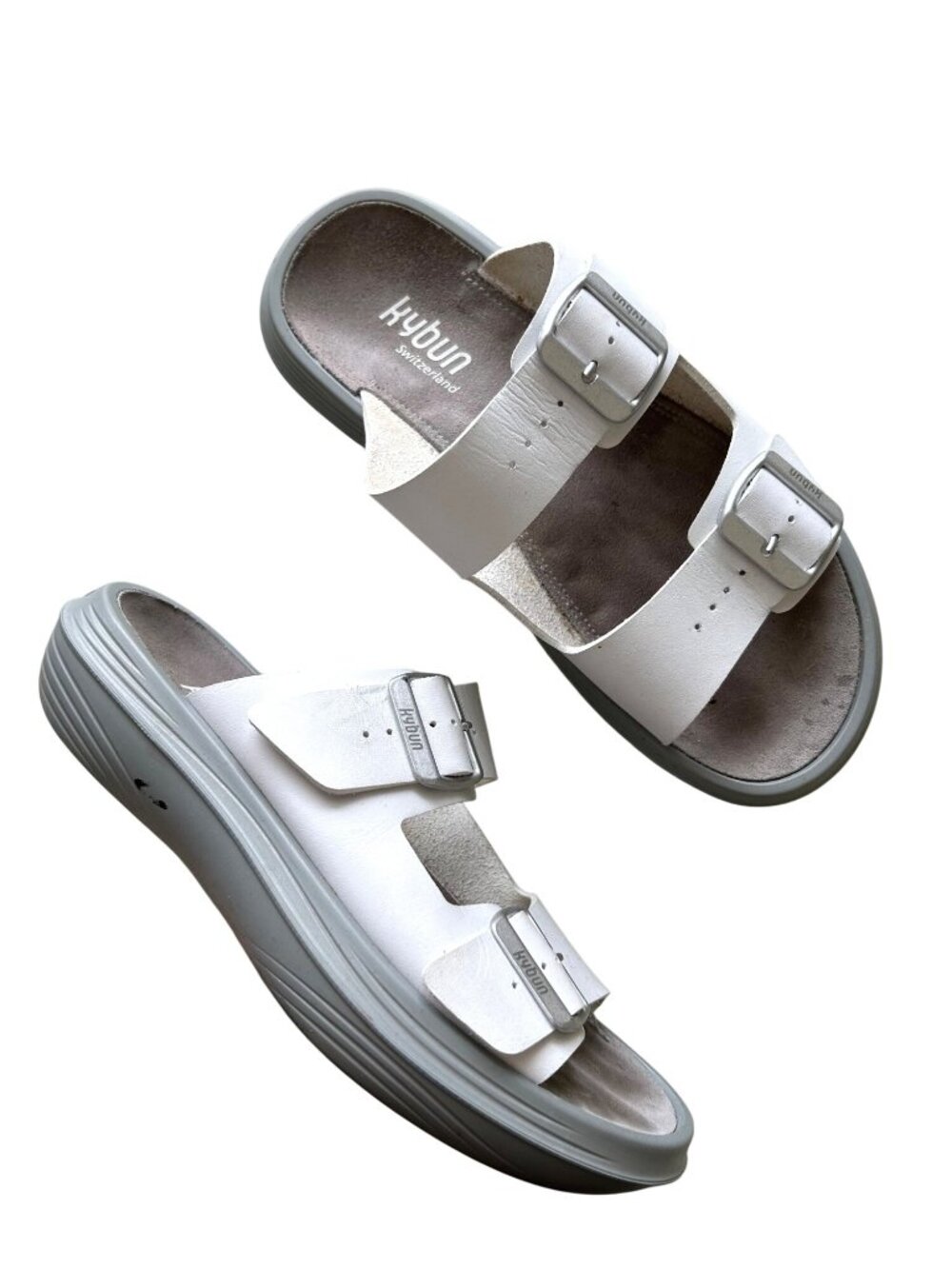 Kybun Glarus Women’s Sz 7.5 White Sandals With Adjustable Buckles & Gray Soles